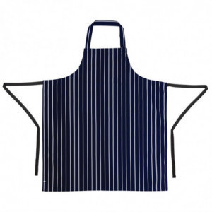 Extra Long Striped Navy Blue and White Bib Apron Without Pocket - Whites Chefs Clothing - Fourniresto