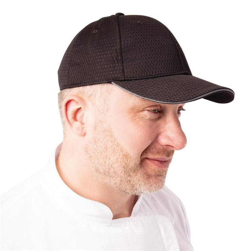 Cappellino da baseball Cool Vent nero con bordo grigio - Taglia unica - Chef Works - Fourniresto