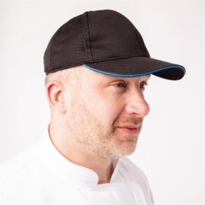 Cappellino da baseball Cool Vent nero con bordo blu in policotone - Taglia unica - Chef Works - Fourniresto