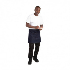 Grembiule da cameriere in denim blu con cintura ocra in cotone 700 x 430 mm - Whites Chefs Clothing - Fourniresto