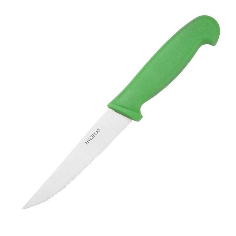 Coltello per verdure con lama dentata verde da 10 cm - Hygiplas - Fourniresto