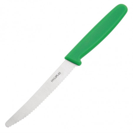 Coltello per pomodori con lama dentata verde da 10 cm - Hygiplas - Fourniresto