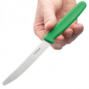 Coltello per pomodori con lama dentata verde da 10 cm - Hygiplas - Fourniresto