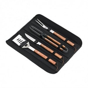 Kit Barbecue in Acciaio Inox e Legno 4 Utensili - DEGLON - Fourniresto