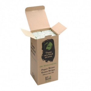 Pailles en Papier Compostables Rayées Vert et Blanc 210mm - Lot de 250 - Fiesta Green - Fourniresto