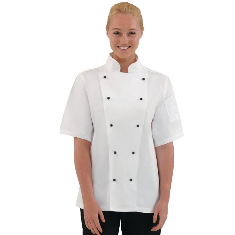 Giacca da cucina unisex Chicago a maniche corte bianca taglia L - Abbigliamento per chef bianco - Fourniresto