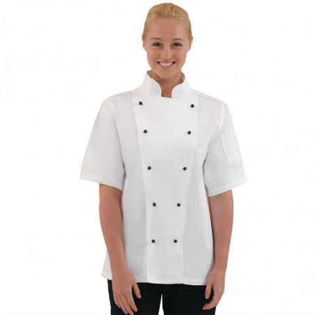 Giacca da cucina unisex Chicago a maniche corte bianca taglia M - Abbigliamento per chef bianco - Fourniresto