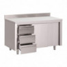 Tavolo Armadio in Acciaio Inox con Alzatina 3 Cassetti a Destra e Ante Scorrevoli - L 1200 x P 700mm - Gastro M