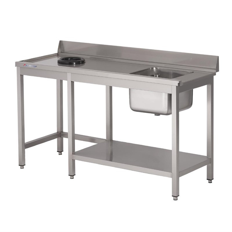 Table D'Entrée Lave-Vaisselle en Inox Avec Bac À Droite Tvo Dosseret Et Tablette Inférieure-L 1400 x P 700mm- Gastro M