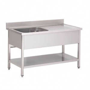 Lavello in Acciaio Inox con Ripiano Inferiore 1 Vasca a Sinistra-L 1200 x P 700 mm - Gastro M