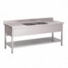 Lavello in acciaio inox con ripiano basso 2 vasche al centro-L 2000 x P 700mm- Gastro M