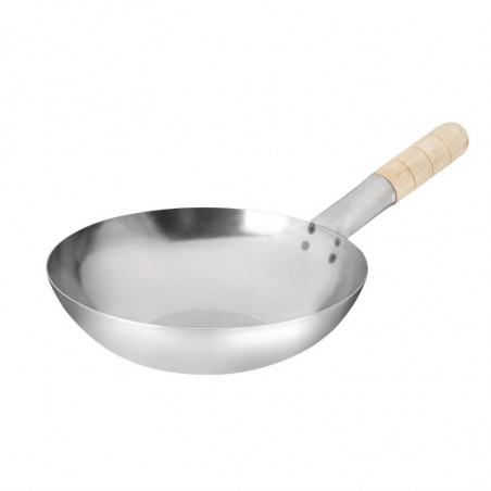 Wok Fondo Piatto in Acciaio Dolce - 25,4 cm - Vogue - Fourniresto