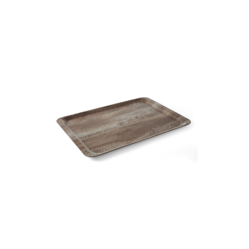 Plateau de Service en Mélamine Imprimé Bois Foncé - 430 x 330 mm