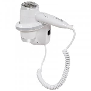 White and Chrome Wall-Mounted Hair Dryer Holder