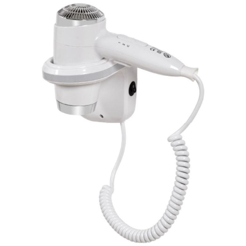White and Chrome Wall-Mounted Hair Dryer Holder