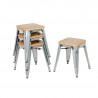 Low Steel Bistro Stools with Wooden Seat - Set of 4 - Bolero