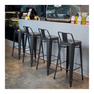 High Steel Grey Metal Stools with Backrest - Set of 4 - Bolero