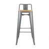 High Stools with Backrest and Wooden Seat - Metallic Grey - Set of 4 - Bolero