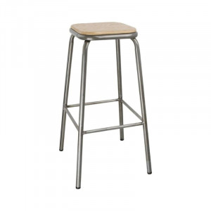 High Galvanized Steel Stool with Wooden Seat - Set of 4 - Bolero