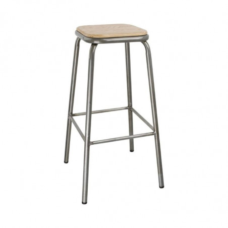 Tabouret Haut en Acier Galvanisé avec Assise en Bois - Lot de 4 - Bolero