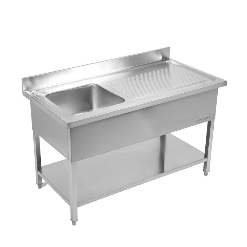 Sink 1 Bowl with Backsplash and Shelf - W 1200 x D 700 mm | Dynasteel