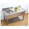 Lavello Inox 1 Vasca 1200x600 mm, Scolapiatti Destro, Alzatina