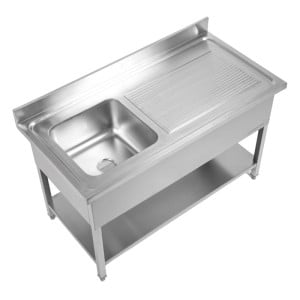 Lavello Inox 1 Vasca 1200x600 mm, Scolapiatti Destro, Alzatina