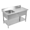 Lavello Inox 1 Vasca 1200x600 mm, Scolapiatti Destro, Alzatina