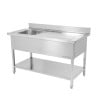 Lavello Inox 1 Vasca 1200x600 mm, Scolapiatti Destro, Alzatina