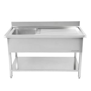 Lavello Inox 1 Vasca 1200x600 mm, Scolapiatti Destro, Alzatina