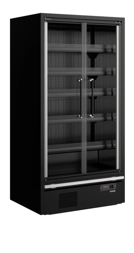 Vetrina Refrigerata da Supermercato Nera - 2 Porte in Vetro - 472 L