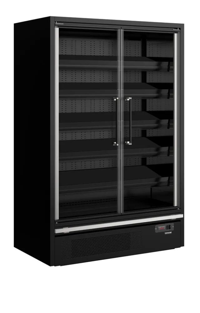 Vetrina Refrigerata da Supermercato Nera - 2 Porte in Vetro - 629 L