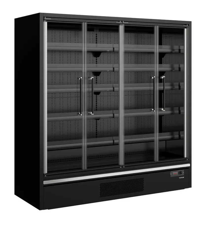 Vetrina Refrigerata da Supermercato Nera - 4 Porte in Vetro - 943 L
