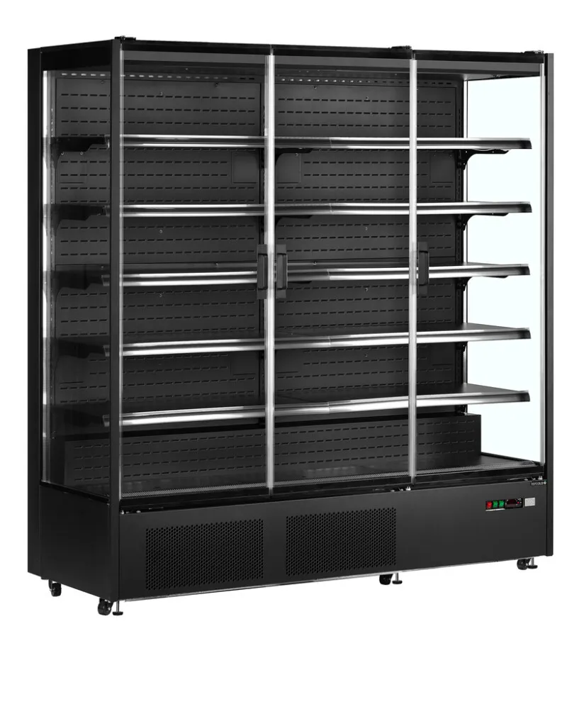 Vetrina Refrigerata da Supermercato Nera - 3 Porte in Vetro - 1147 L