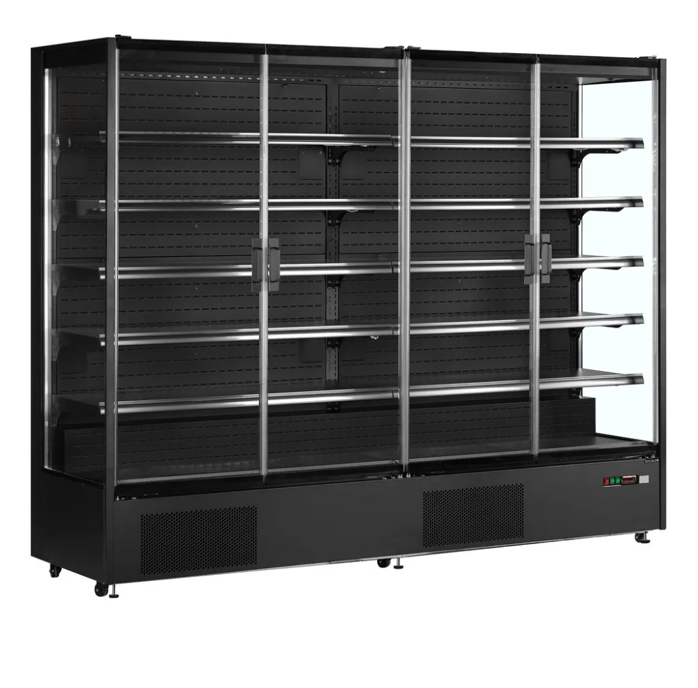 Vetrina Refrigerata da Supermercato Nera - 4 Porte Vetrate - 1529 L