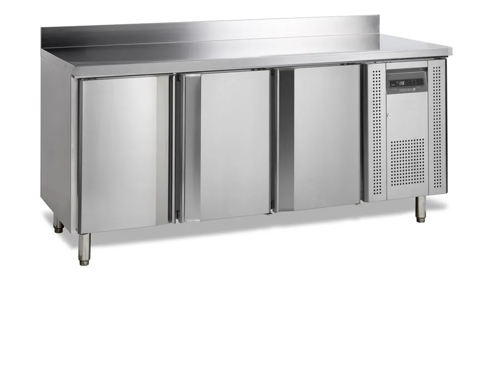 Tavolo Refrigerato Negativo in Acciaio Inox con Alzatina - 3 Porte - 345 L