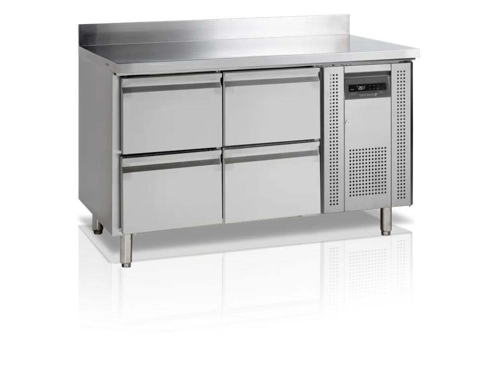 Tavolo Refrigerato Positivo con Alzatina in Acciaio Inox - 4 Cassetti GN 1/1