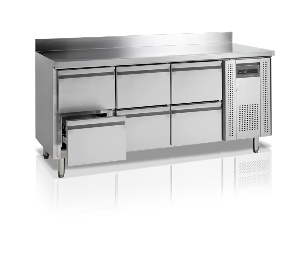 Tavolo Refrigerato Positivo con Alzatina in Acciaio Inox - 6 Cassetti GN 1/1