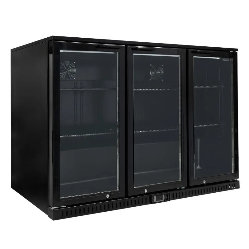 Retrobar Refrigerato 328 L 3 Porte a Vetro Battenti, +2/+8 °C, Skinplate Nero, R290, Freddo Positivo per Bar & CHR