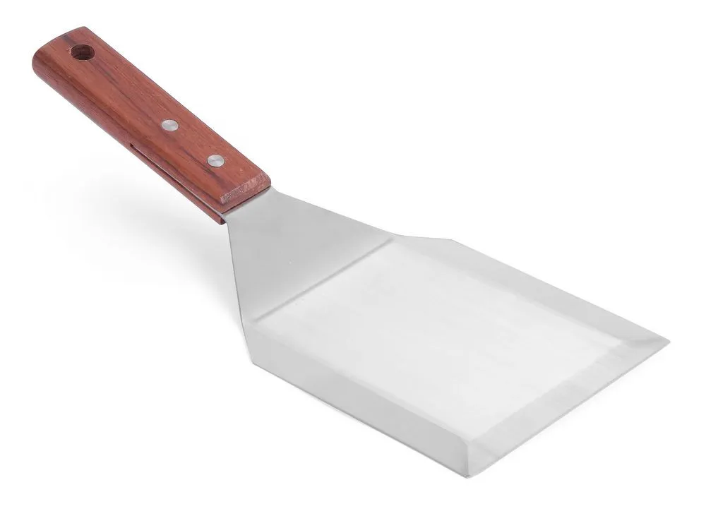 Paletta per hamburger a gomito in acciaio inossidabile con manico in legno - 15 cm
