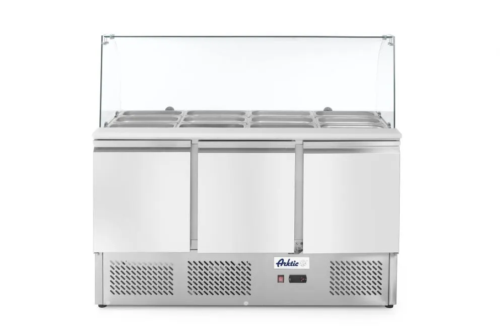 Bancone 3 porte con vetrina refrigerata in vetro - 380 L