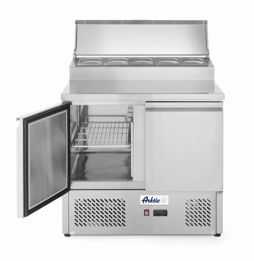 Banco di Preparazione per Pizze o Insalate con Vetrina Refrigerata - 300 L - 5 Vasche GN 1/6