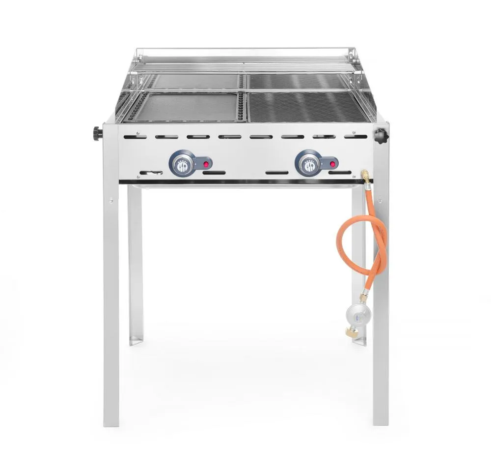Barbecue a Gas Professionale Green Fire - 2 Bruciatori - Piastra in Ghisa Smaltata