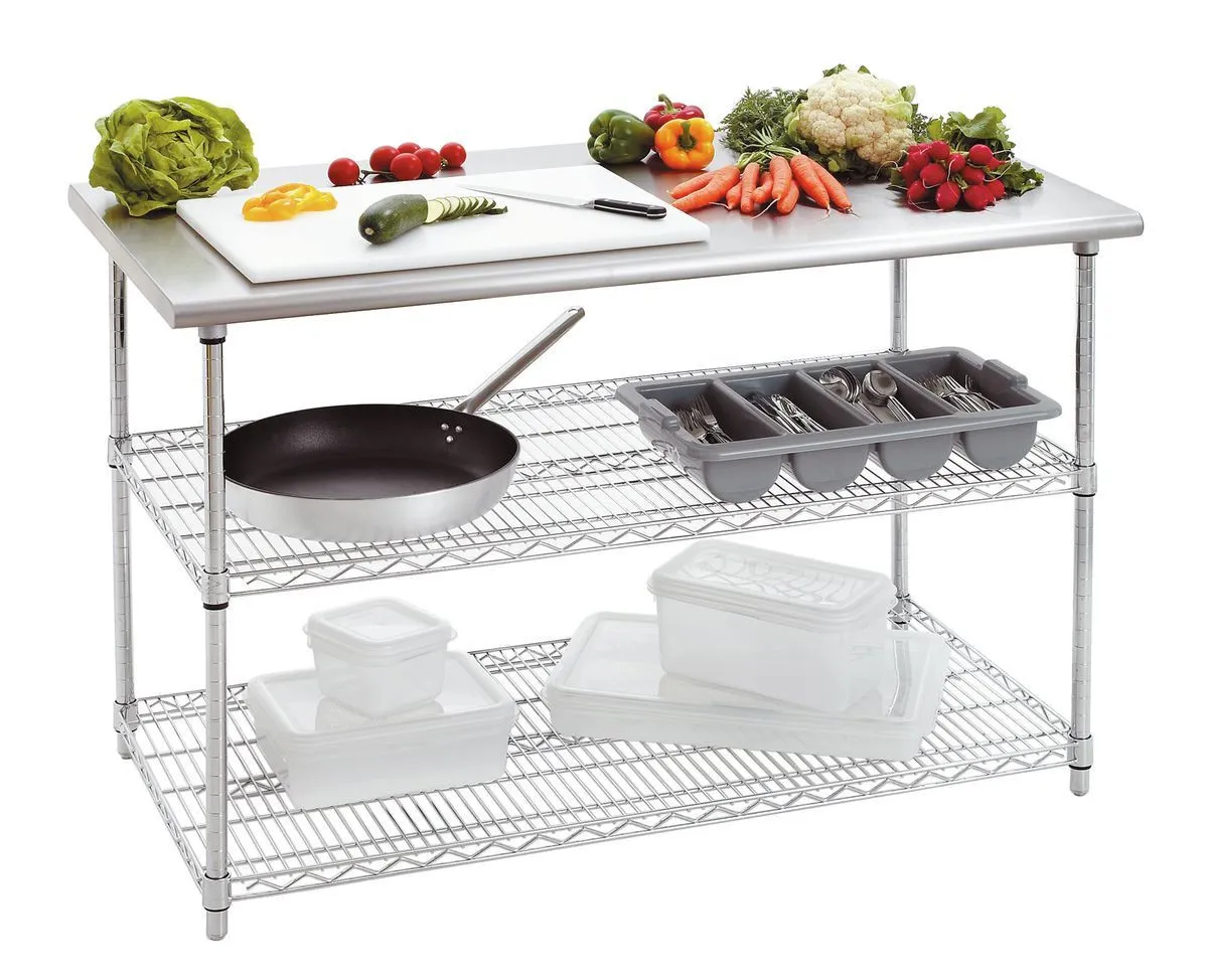 Tavolo Inox a 2 Ripiani Bassi - L 1300 x P 690 mm