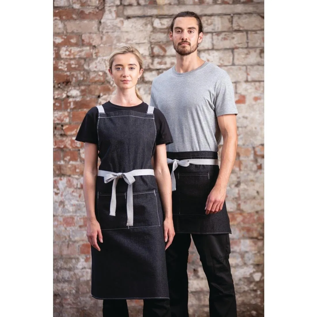 Grembiule da cameriere corto in denim nero Southside - 400 x 760 mm