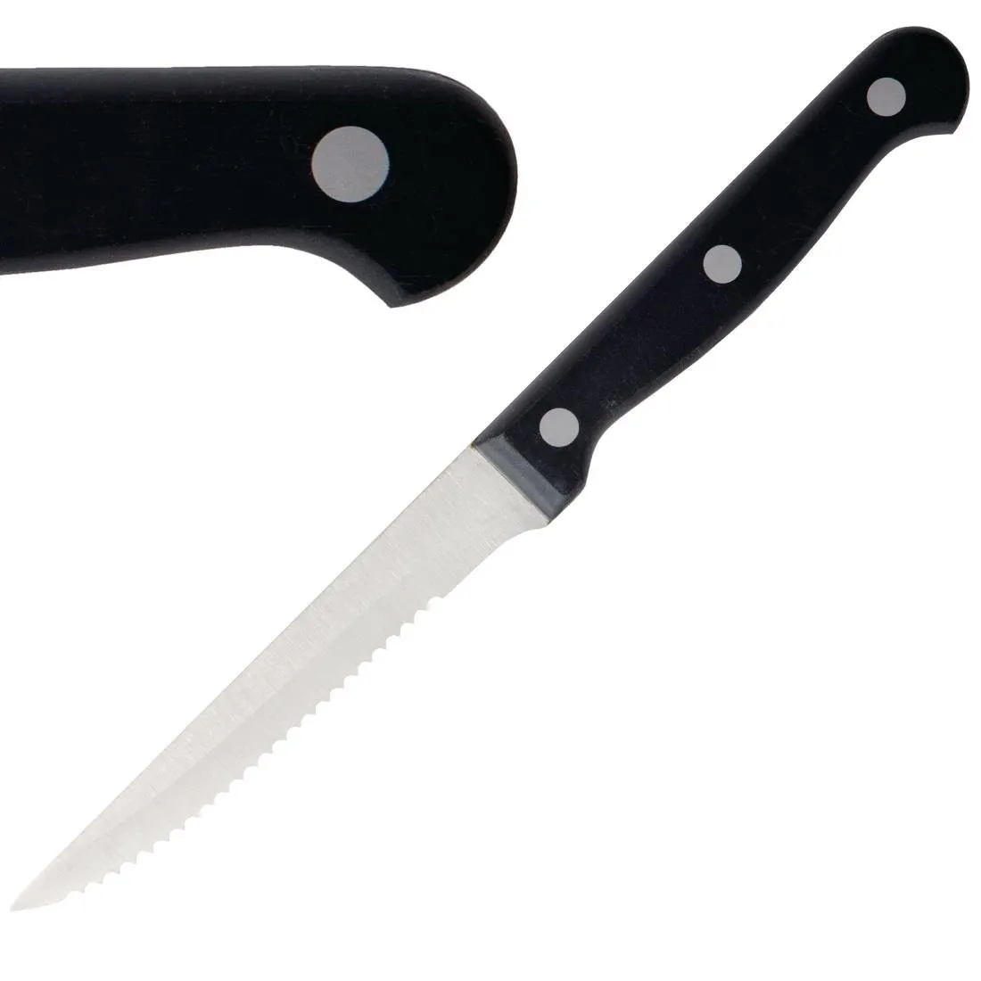Coltello da carne con manico nero - Lama dentata da 215 mm - Lotto di 12