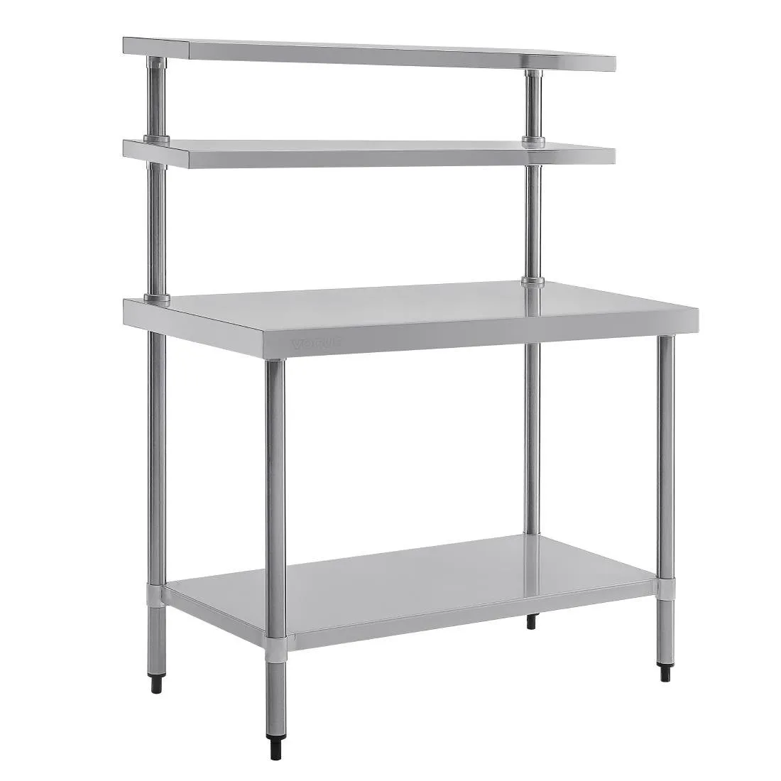 Tavolo in acciaio inossidabile con ripiano e 2 ripiani superiori - 1200 x 600 mm
