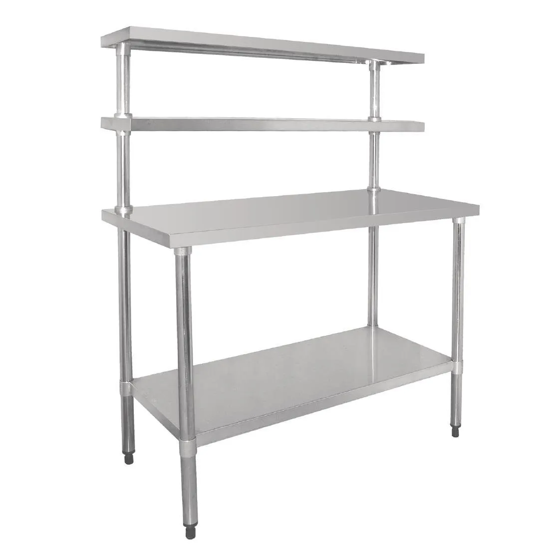 Tavolo in acciaio inossidabile con ripiano e 2 ripiani superiori - 1800 x 600 mm