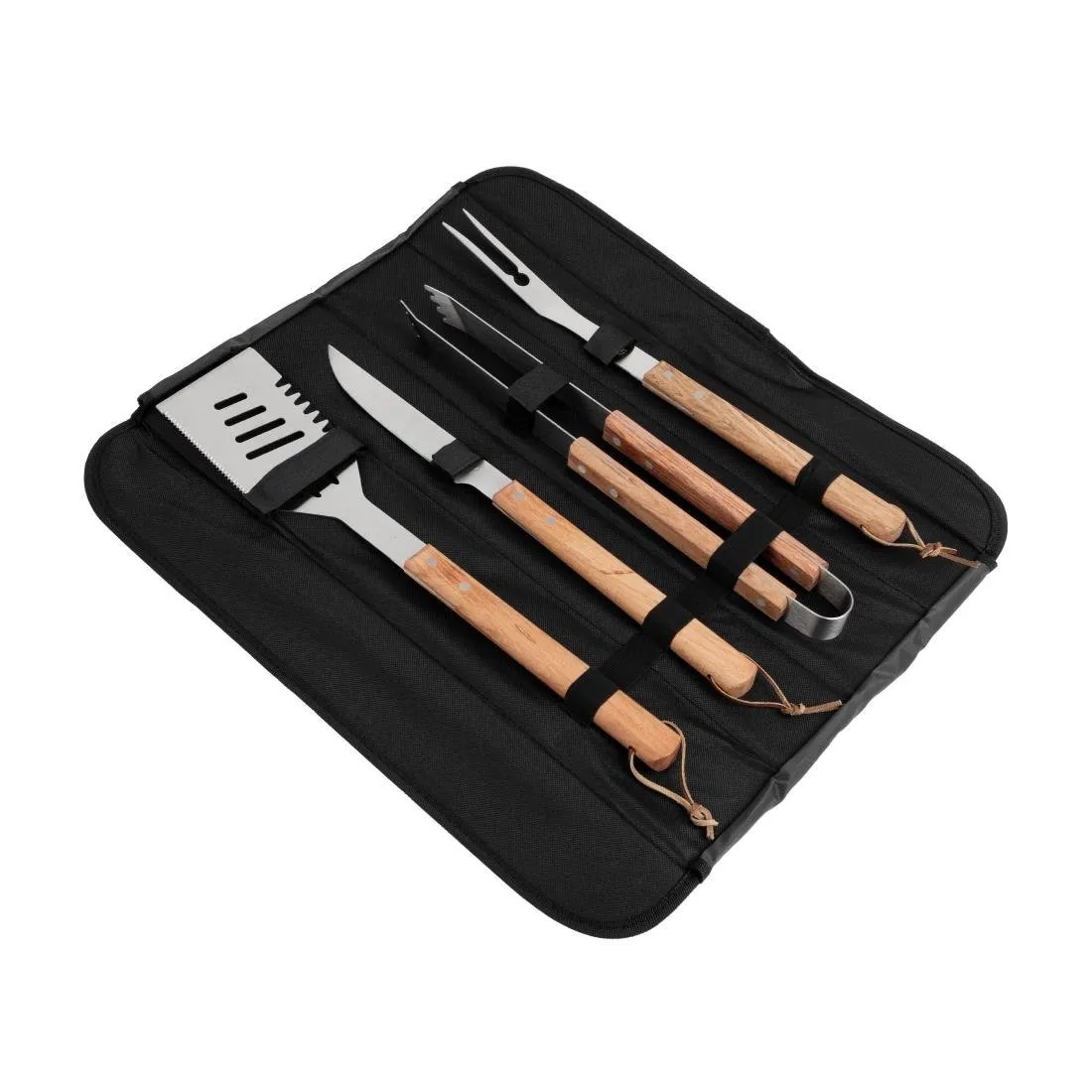 Set Barbecue in Acciaio Inox e Legno 4 Utensili