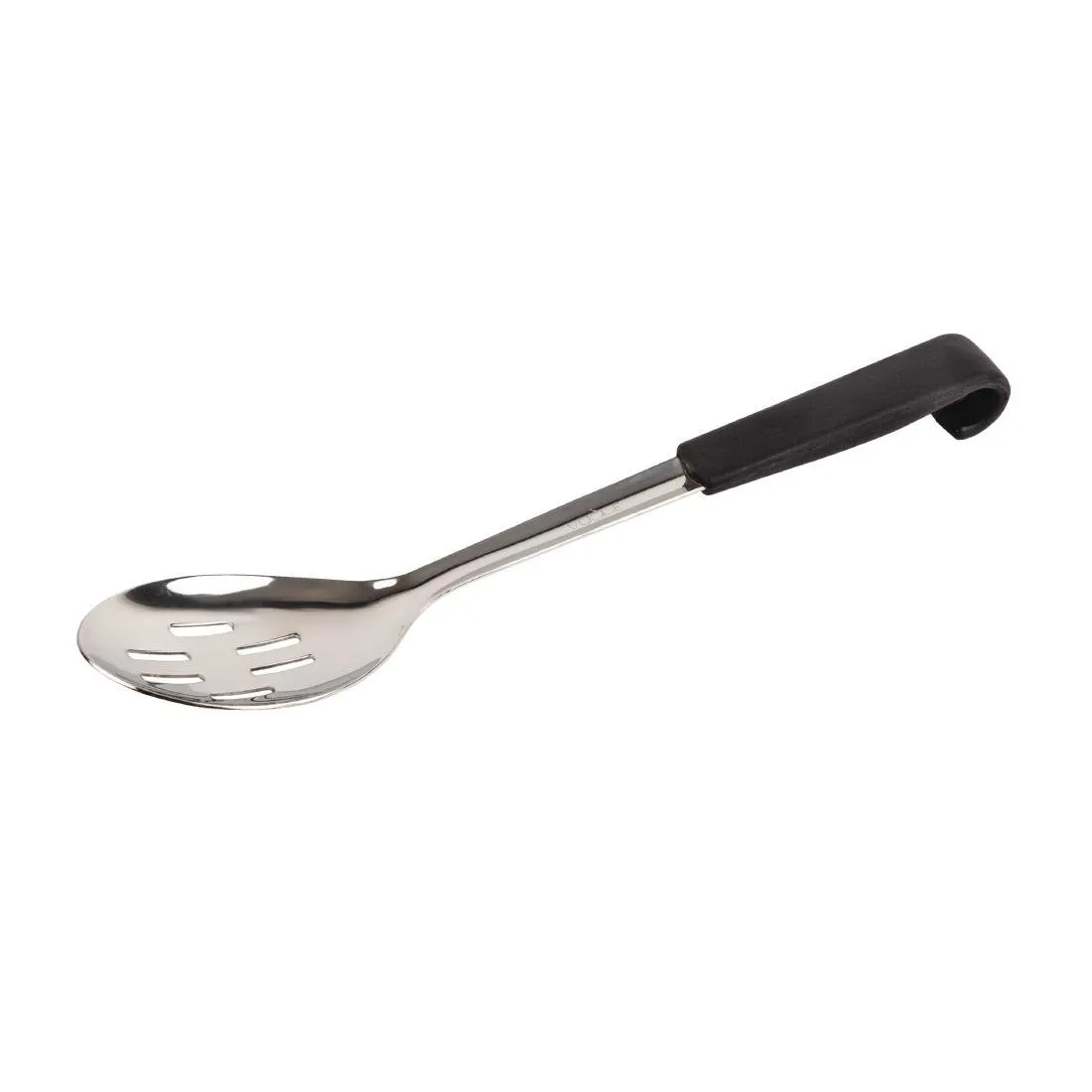 Cucchiaio da portata forato con manico nero in acciaio inossidabile - L 340 mm